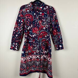 Talbots Petite Midi Dress Women 4P Paisley Floral Prairie Long Sleeve Y2K Duster